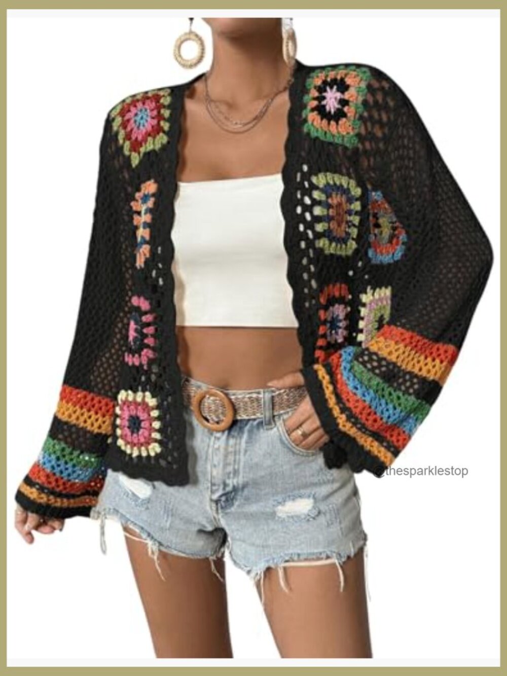 Floral Crochet Cardigan Sweater Hollow Out Lightweight Jacket Spring Summer Fall - Picture 2 of 5